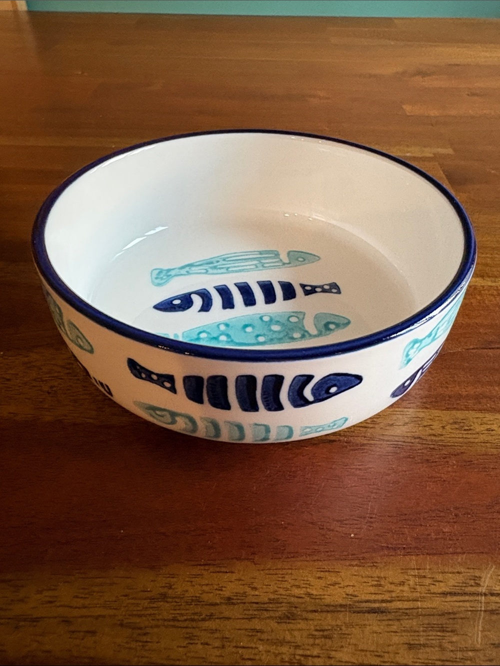 Stoneware Cat Bowl with Fish Graphics